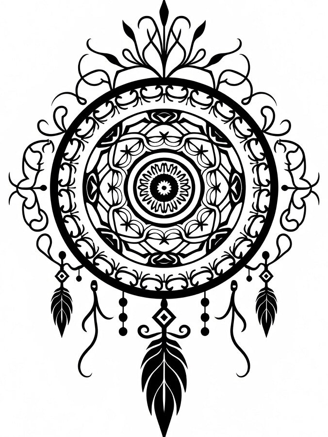 Ornate Black Mandala Dream Catcher Rug