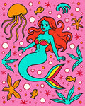 Whimsical Turquoise Mermaid Coral Scene Rug