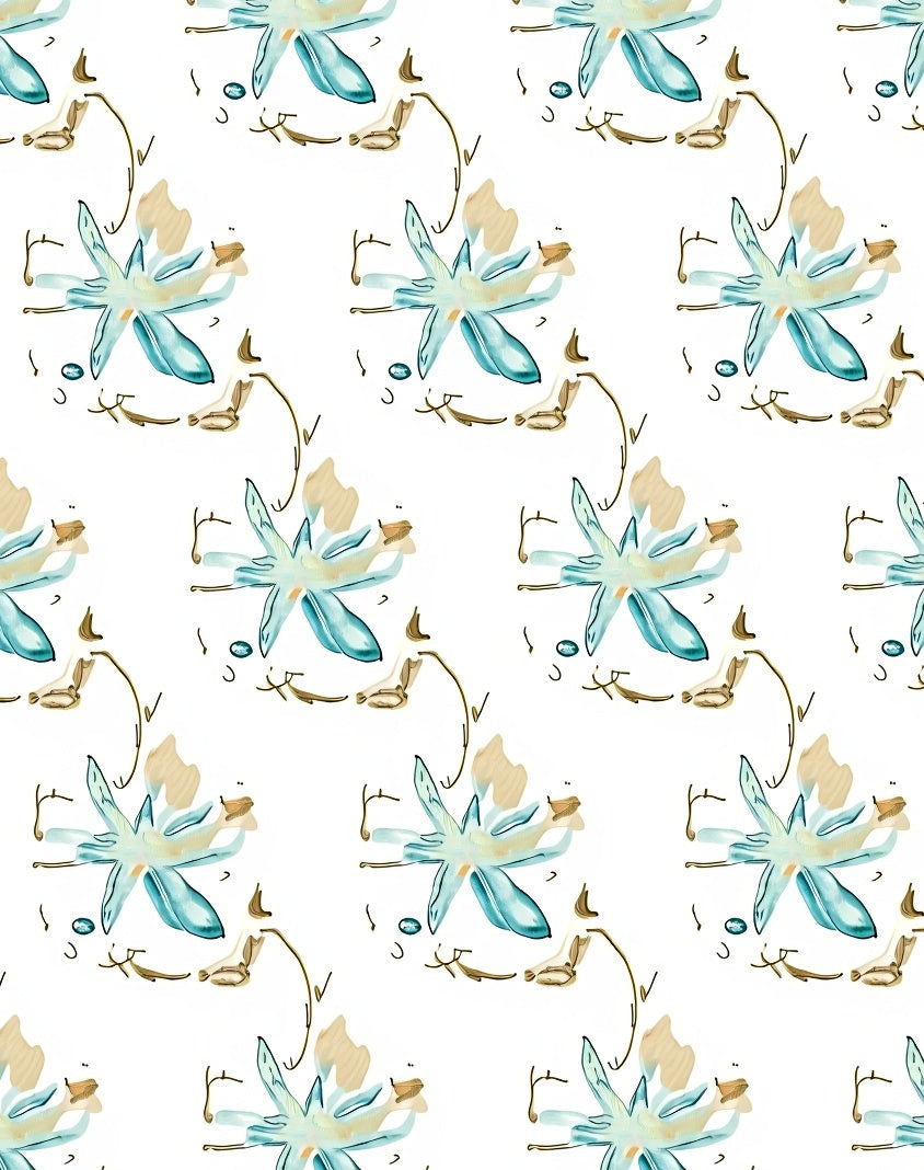 Abstract Teal Blossom In Tan Strokes Rug