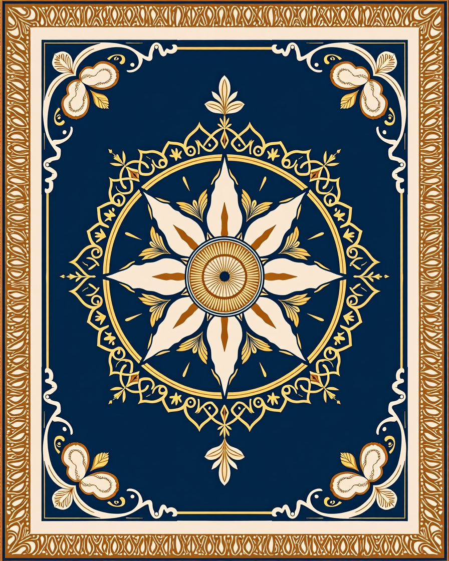 Navy Gold Floral Medallion Manor Rug