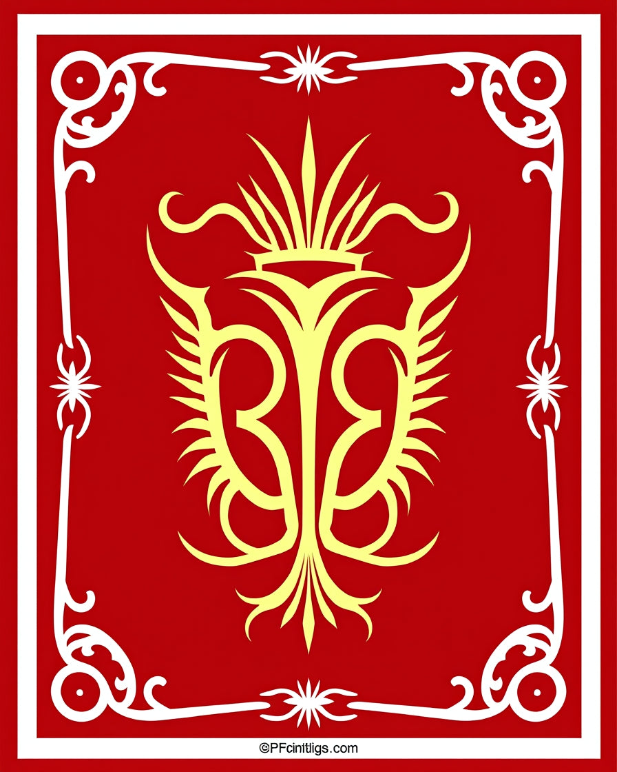 Crimson Yellow Elaborate Scrollwork Medallion Rug