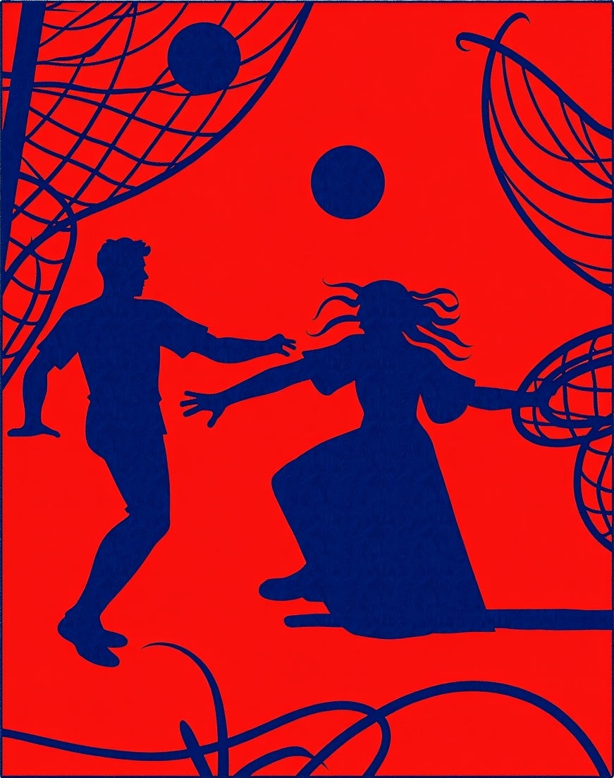 Crimson Blue Dancing Figures Netscape Rug