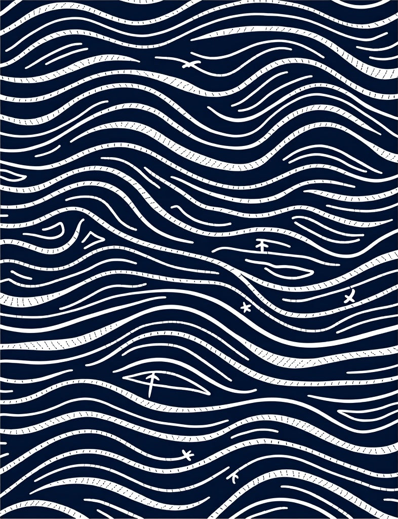 Navy White Wavy Stream Lines Rug