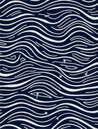 Navy White Wavy Stream Lines Rug