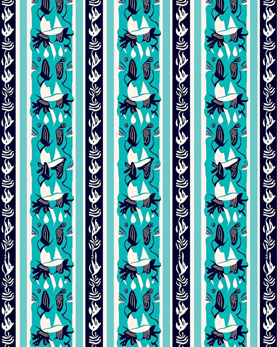 Turquoise Striped Abstract Organic Shapes Rug