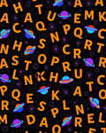 Cosmic Alphabet Orange Planets Black Rug