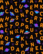 Cosmic Alphabet Orange Planets Black Rug