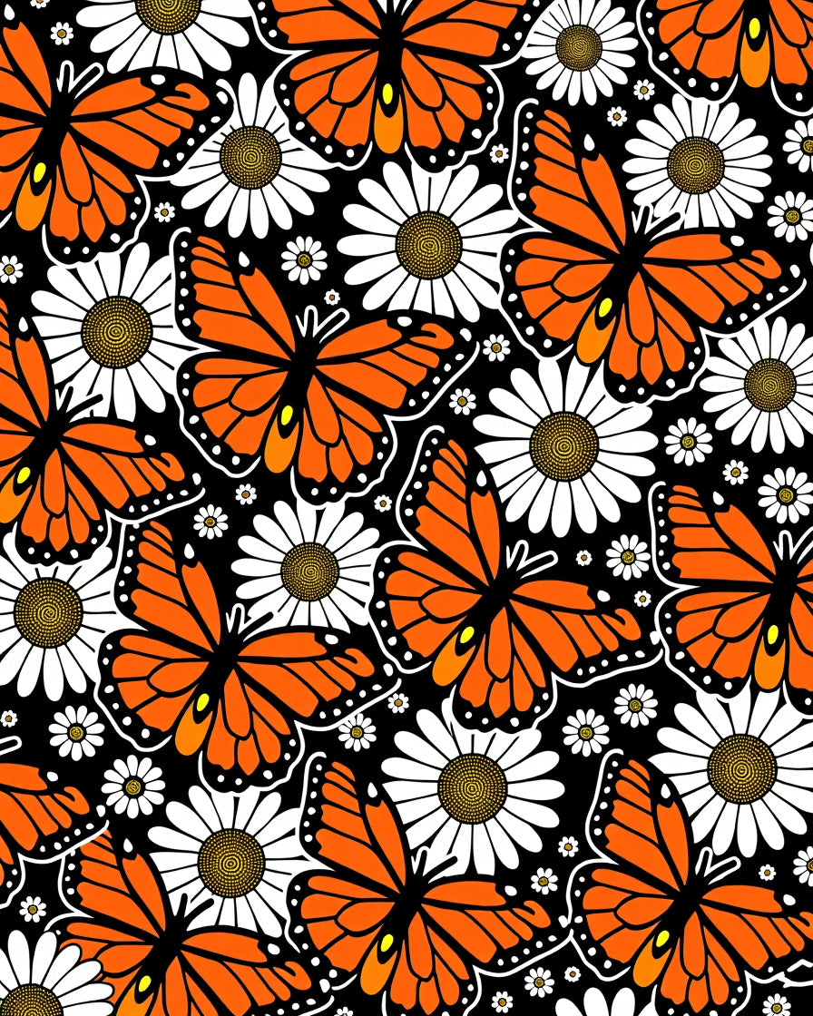 Orange Butterfly Daisy Garden Rug