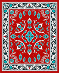 Crimson Teal Floral Medallion Border Rug