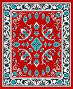 Crimson Teal Floral Medallion Border Rug