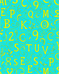 Yellow Alphabet Swirls on Aqua Background Rug