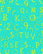 Yellow Alphabet Swirls on Aqua Background Rug