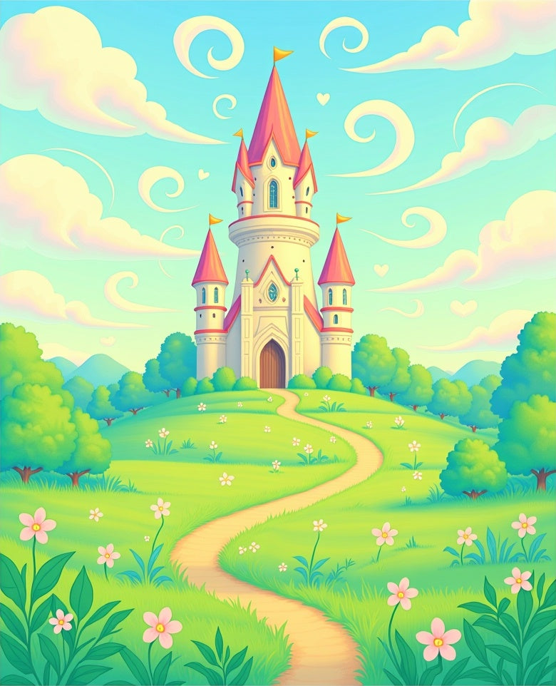 Whimsical Pink Castle on Sunny Hill Rug