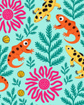 Aqua Yellow Orange Salamander Floral Rug