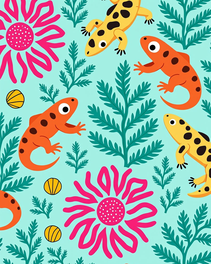 Aqua Yellow Orange Salamander Floral Rug