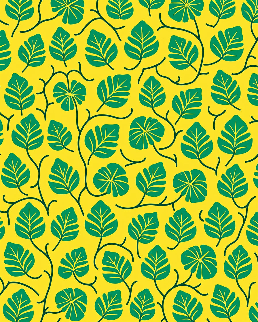 Bold Green Leaf Vines Yellow Rug