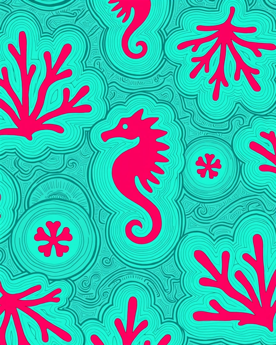 Coral Seahorse Turquoise Abstract Rug