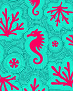 Coral Seahorse Turquoise Abstract Rug