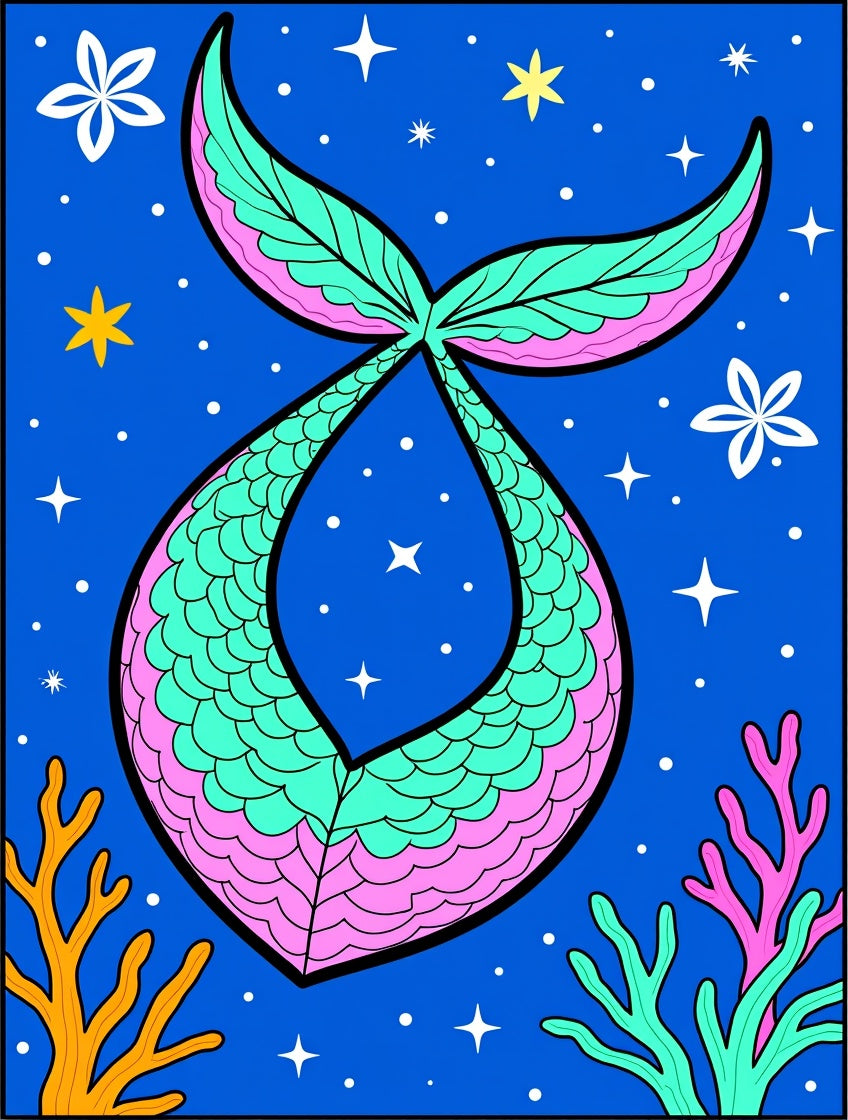 Aqua Pink Mermaid Tail Starry Ocean Rug