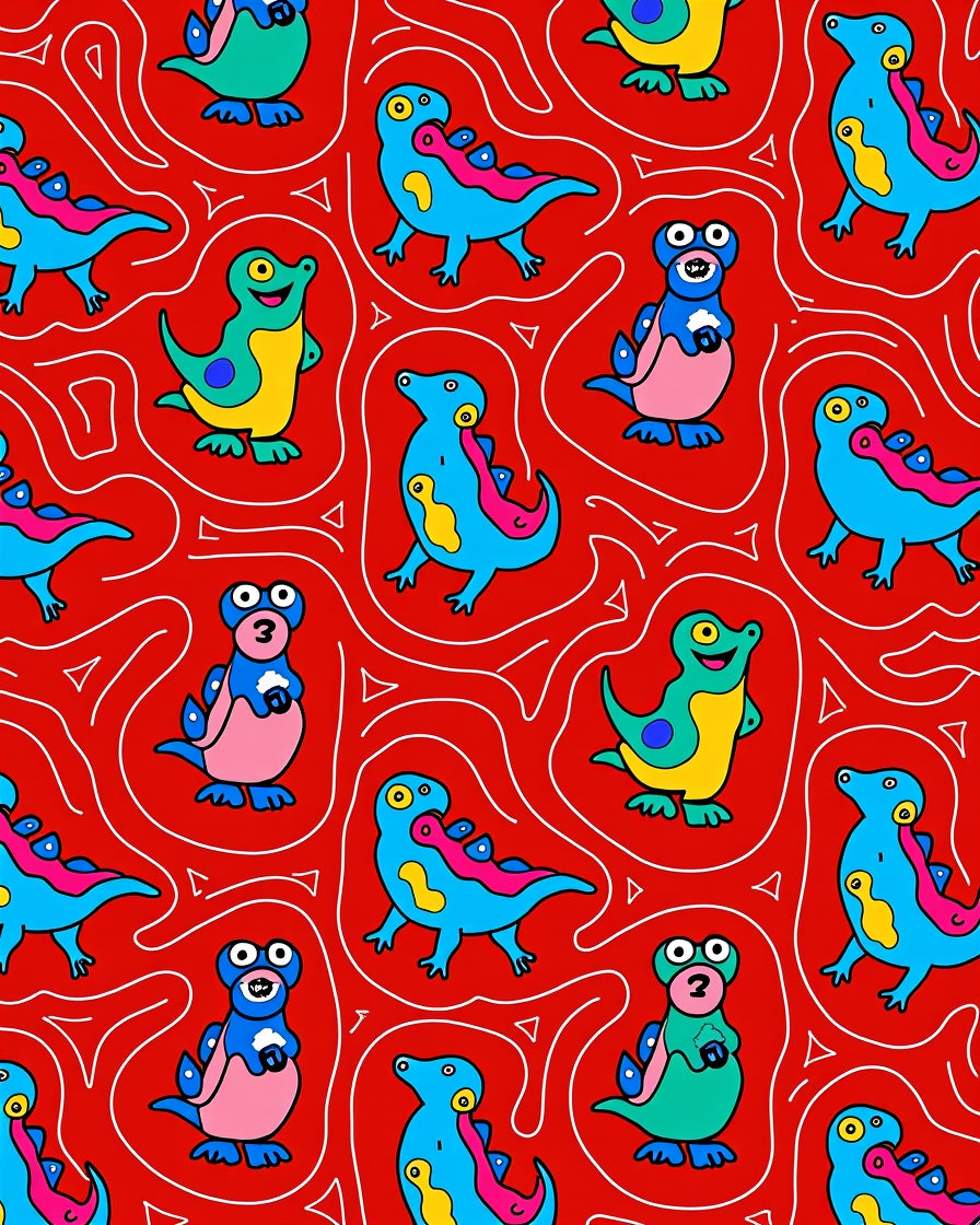 Playful Blue Pink Green Dinosaur Repeat Rug