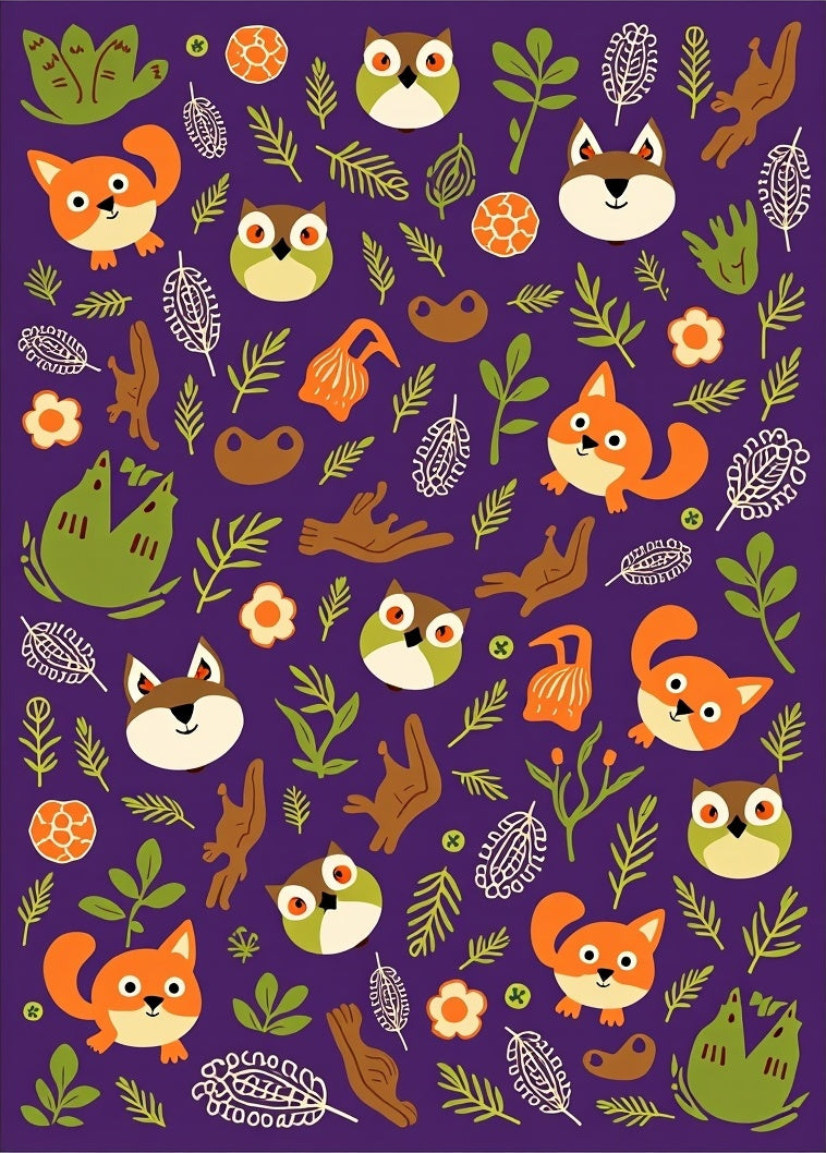 Cute Fox Owl Forest Garden Pillow Rug
