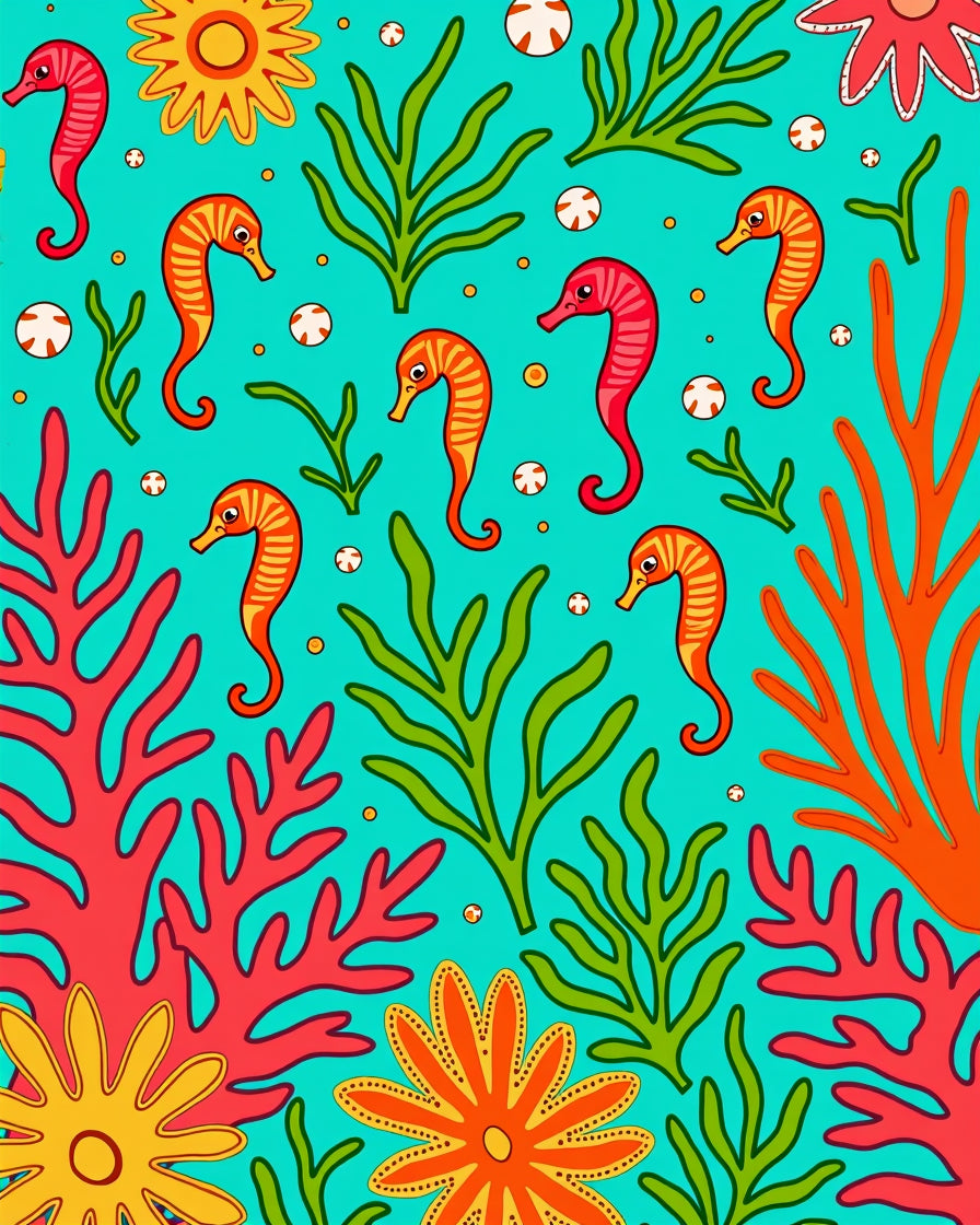 Vibrant Coastal Seahorse Coral Garden Rug