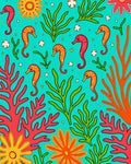 Vibrant Coastal Seahorse Coral Garden Rug