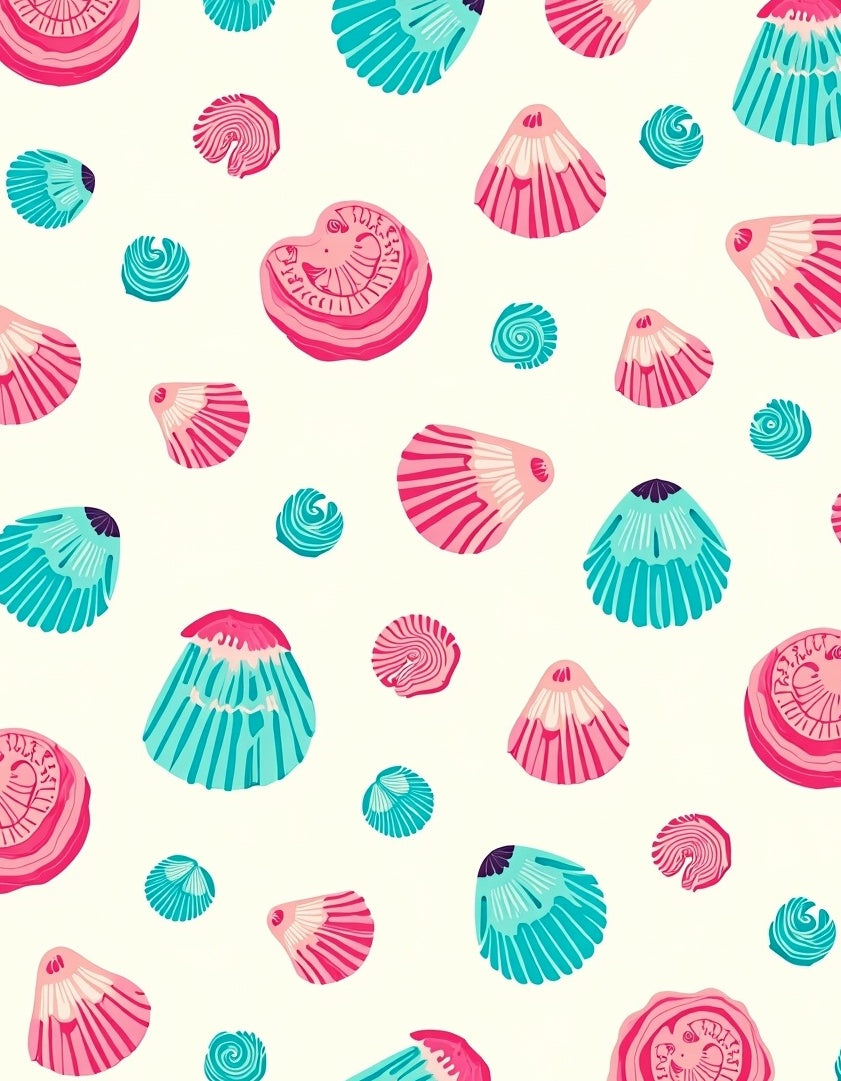 Pink Teal Seashell Collection Scatter Rug