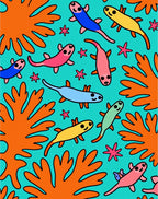 Playful Creatures and Coral Reef Scene Rug