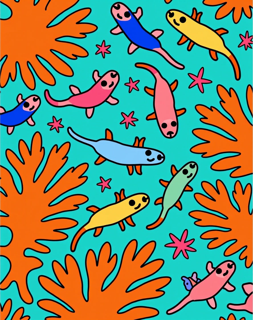 Playful Creatures and Coral Reef Scene Rug