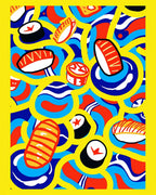 Vibrant Yellow Sushi Wave Collage Rug