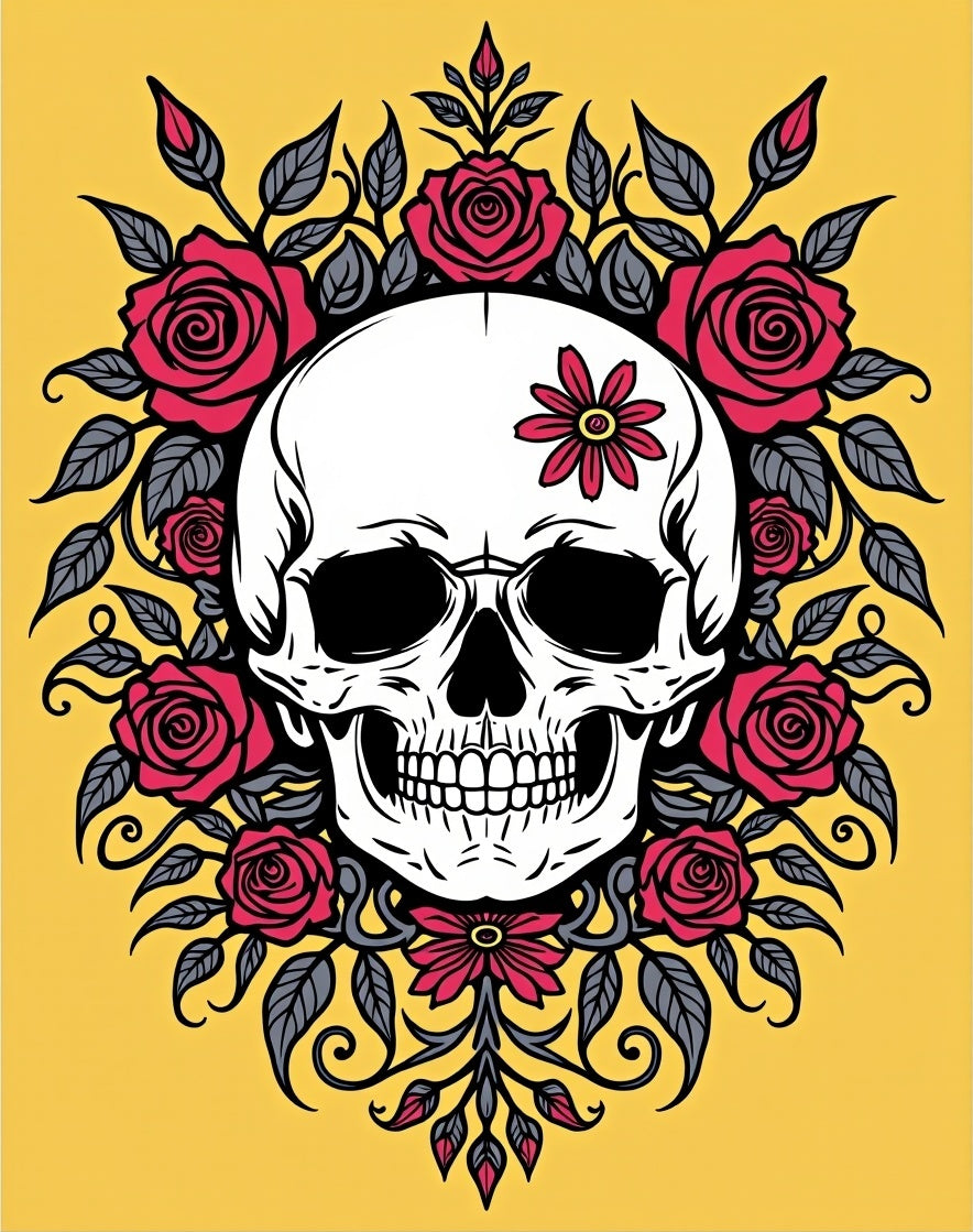 Crimson Skull Flower Garland Rug