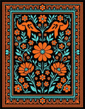 Orange Teal Floral Animal Garden Rug