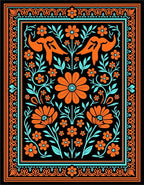 Orange Teal Floral Animal Garden Rug