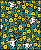 Whimsical Yellow Cow Floral Field Rug