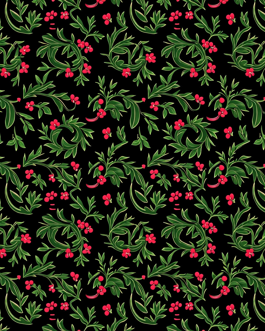 Emerald Green Red Berry Vines Rug