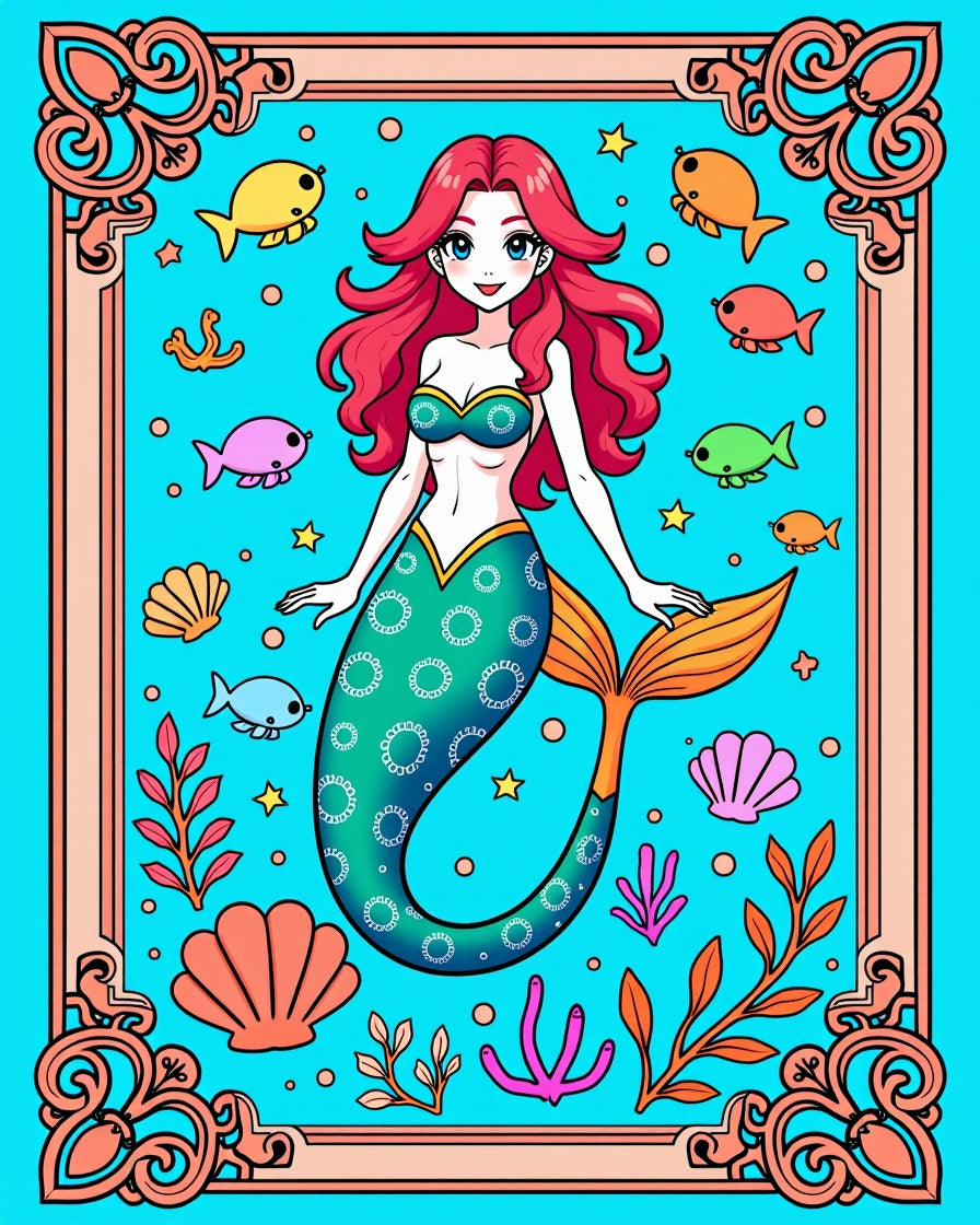 Aqua Mermaid With Coral And Fish Rug