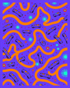 Retro Purple Car Road Trip Rug