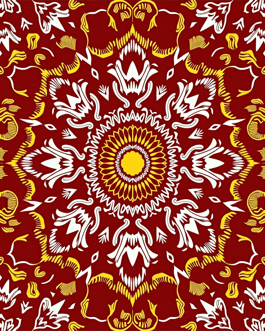 Deep Crimson Yellow Floral Mandala Rug