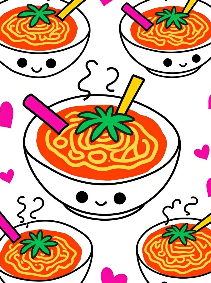 Kawaii Red Noodle Soup Hearts Rug