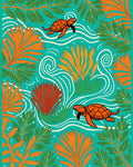 Vibrant Orange Turtle Tropical Teal Whimsical Rug