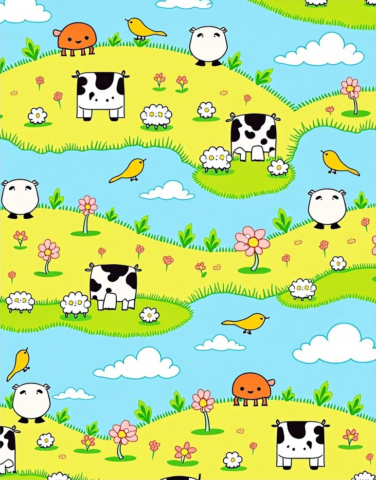 Cheery Farmyard Animals Blooming Flowers Rug