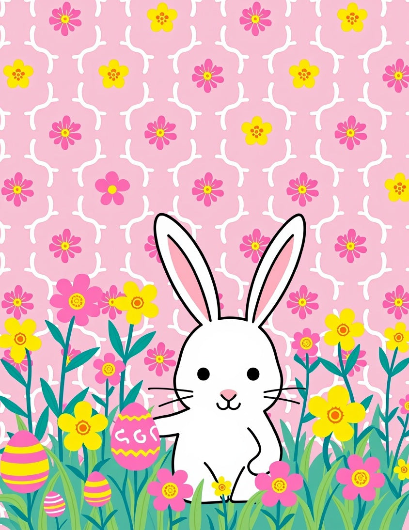 Pink Floral Bunny Easter Egg Meadow Rug