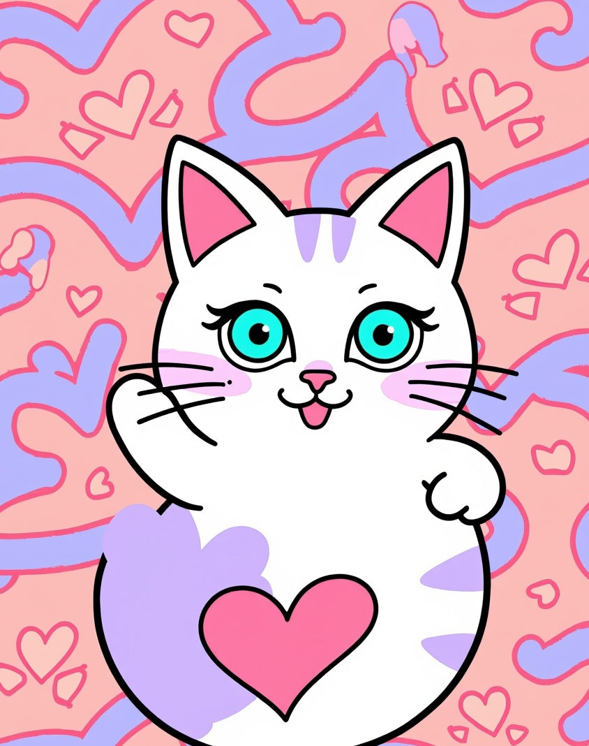 Cute White Cat Pink Heart Background Rug