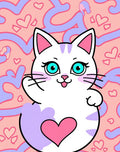 Cute White Cat Pink Heart Background Rug