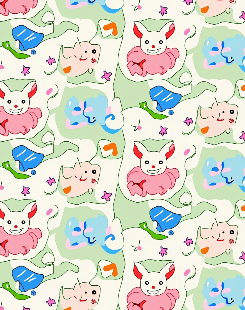 Whimsical Pink Bunny Cream Swirl Rug