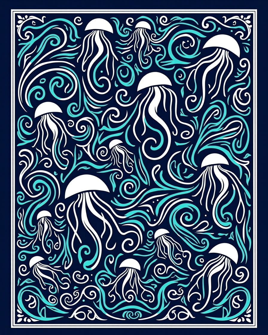 Deep Blue Jellyfish Swirl Ocean Rug