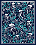 Deep Blue Jellyfish Swirl Ocean Rug