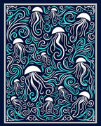 Deep Blue Jellyfish Swirl Ocean Rug