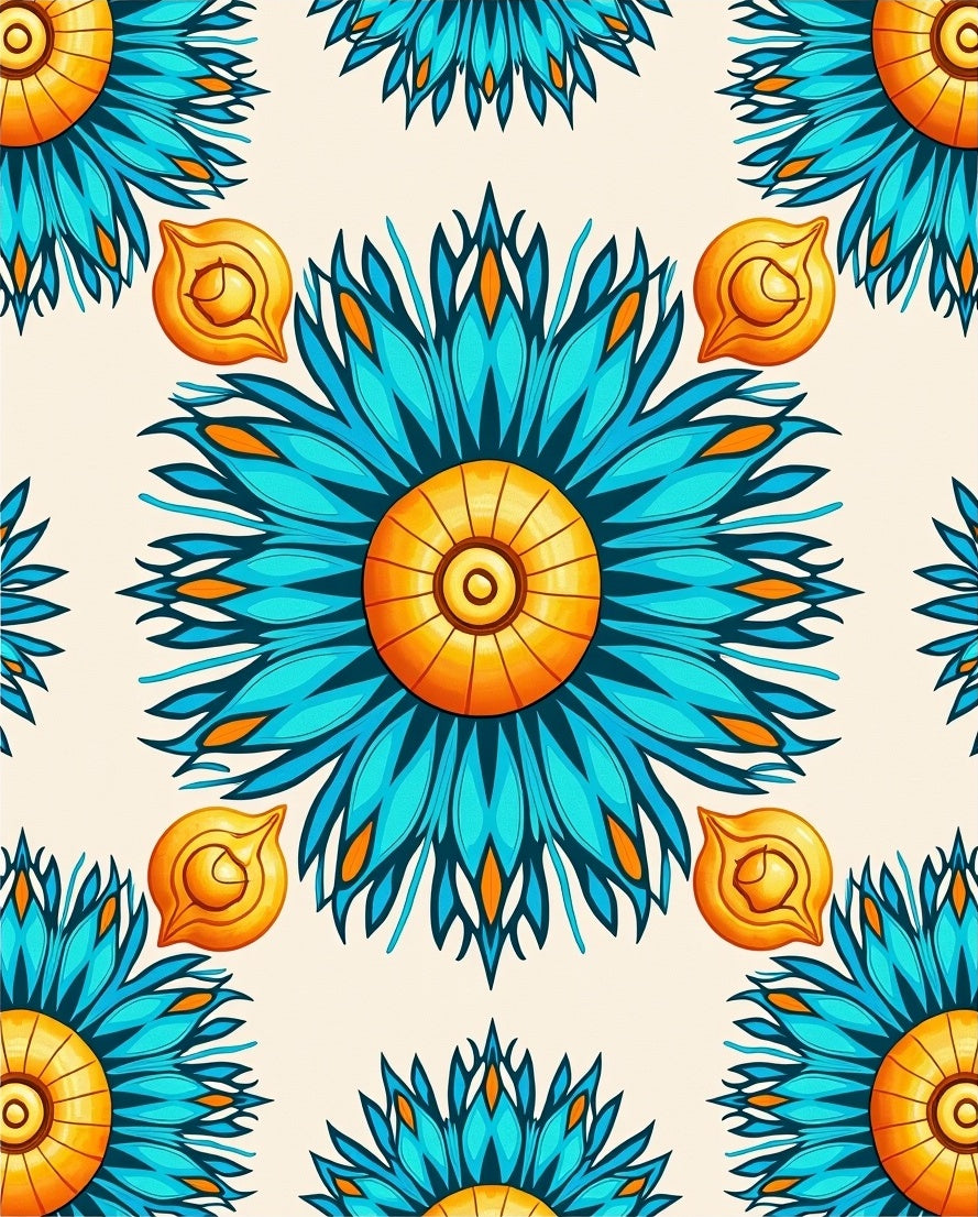 Vibrant Blue Orange Floral Radiance Rug
